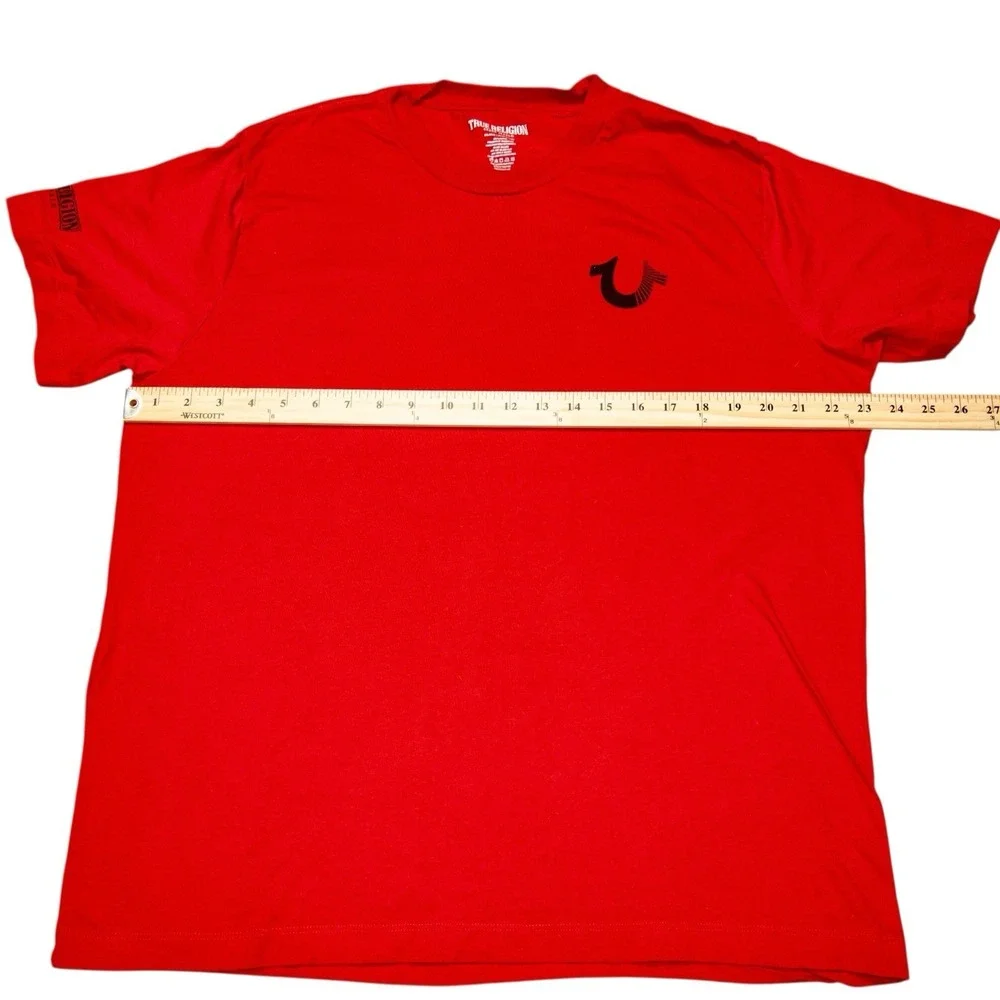 True Religion World Tour Red‎ T Shirt Mens XXL Rhinestones Streetwear Western